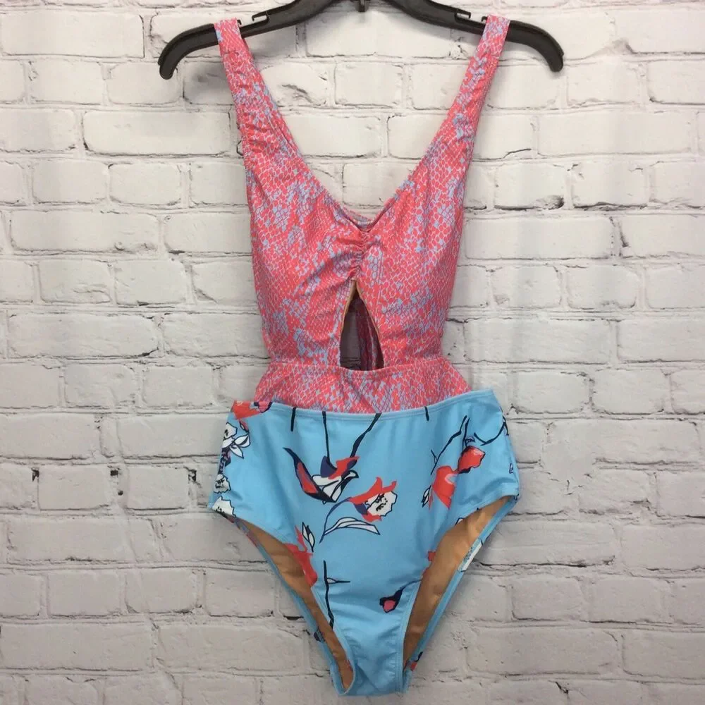 Mollybell Swimsuit Women’s Size S Beachwear One Piece Cutout Snake Print/Floral